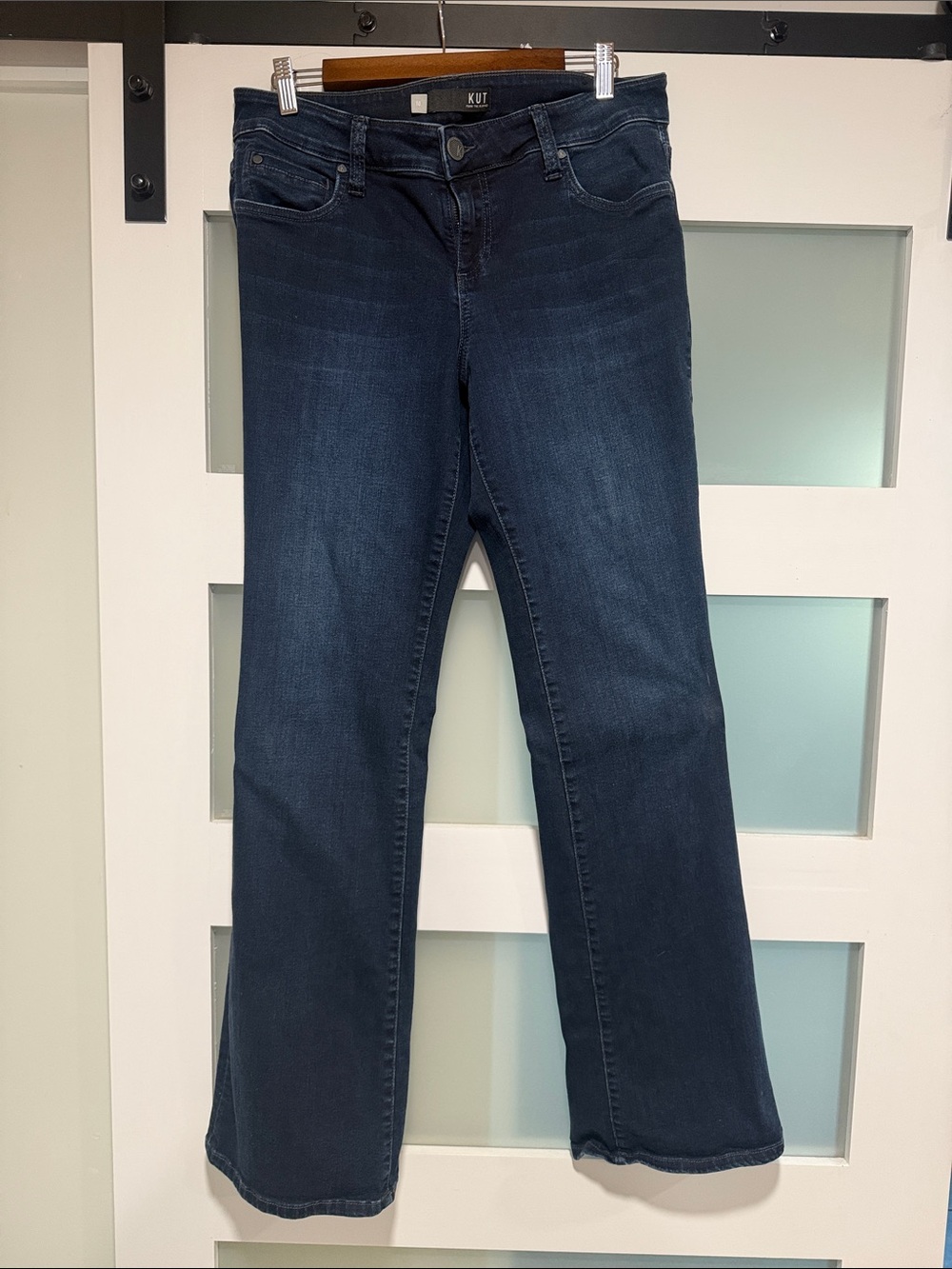 Kut from the Kloth Mid-Rise Wide Leg Jeans in Dark Blue